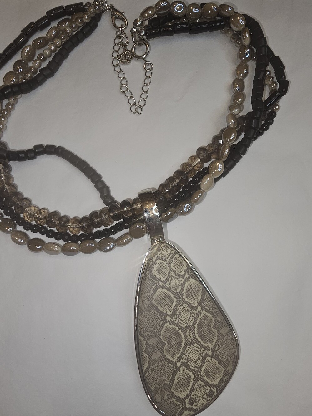 Premier Designs-Womens Multi-Strand Black and Silver Stone Pendant Necklace